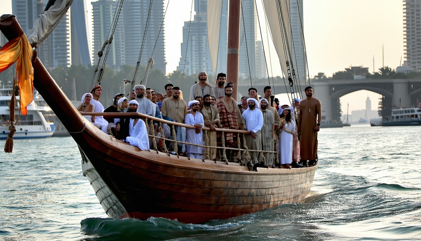 Travellers enjoying a traditional dhow cruise along Dubai Creek